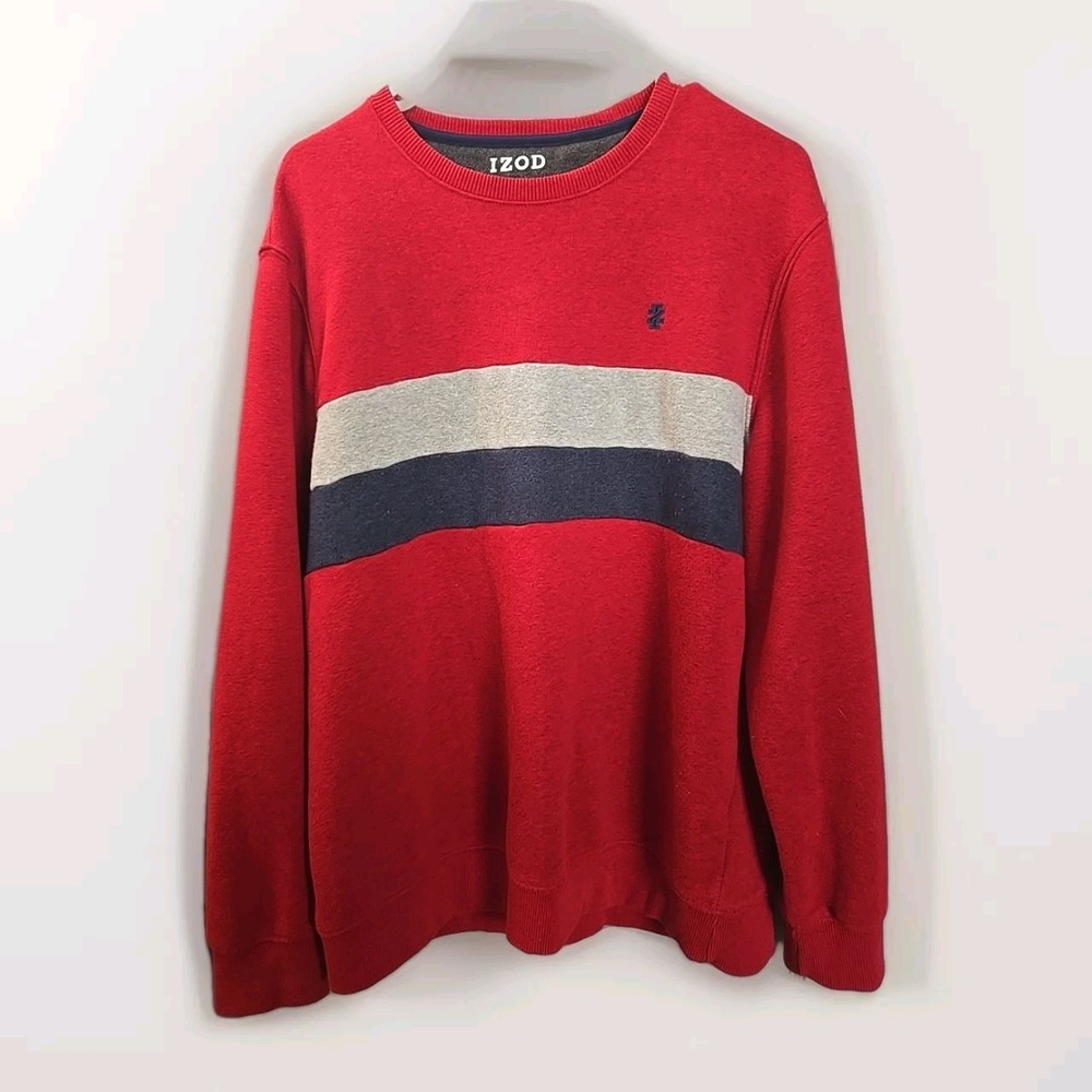 IZOD Men's Red Striped Logo‎ Embroidered Advantage Performance Sweater Size M